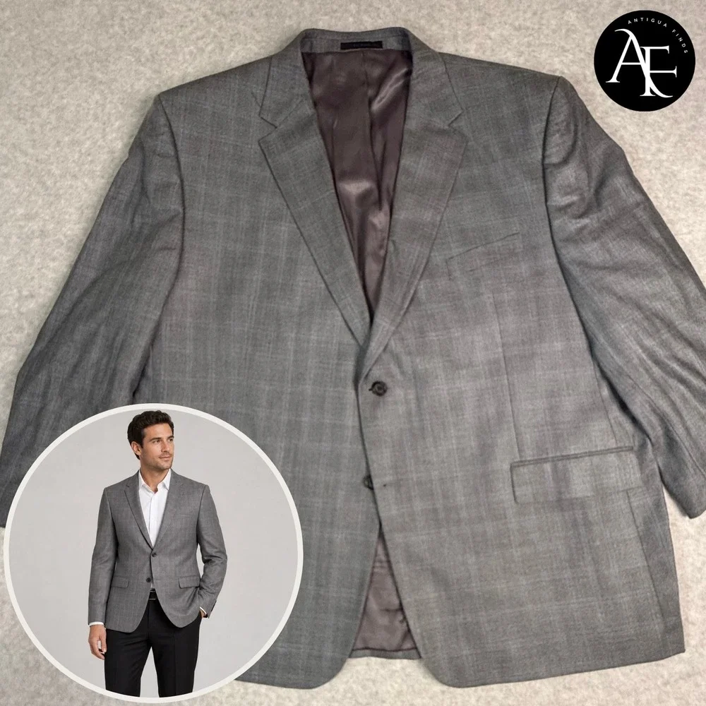 Lauren Ralph Lauren Mens 52R Silk Wool Blazer Gray Glen Plaid Sport Coat Jacket